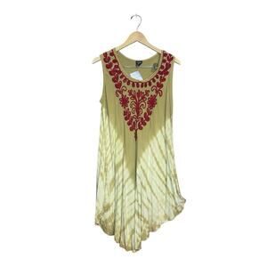 OMJA World Tank Top Dress Free Size Tie Dye Embroidered Hippie Boho Festival